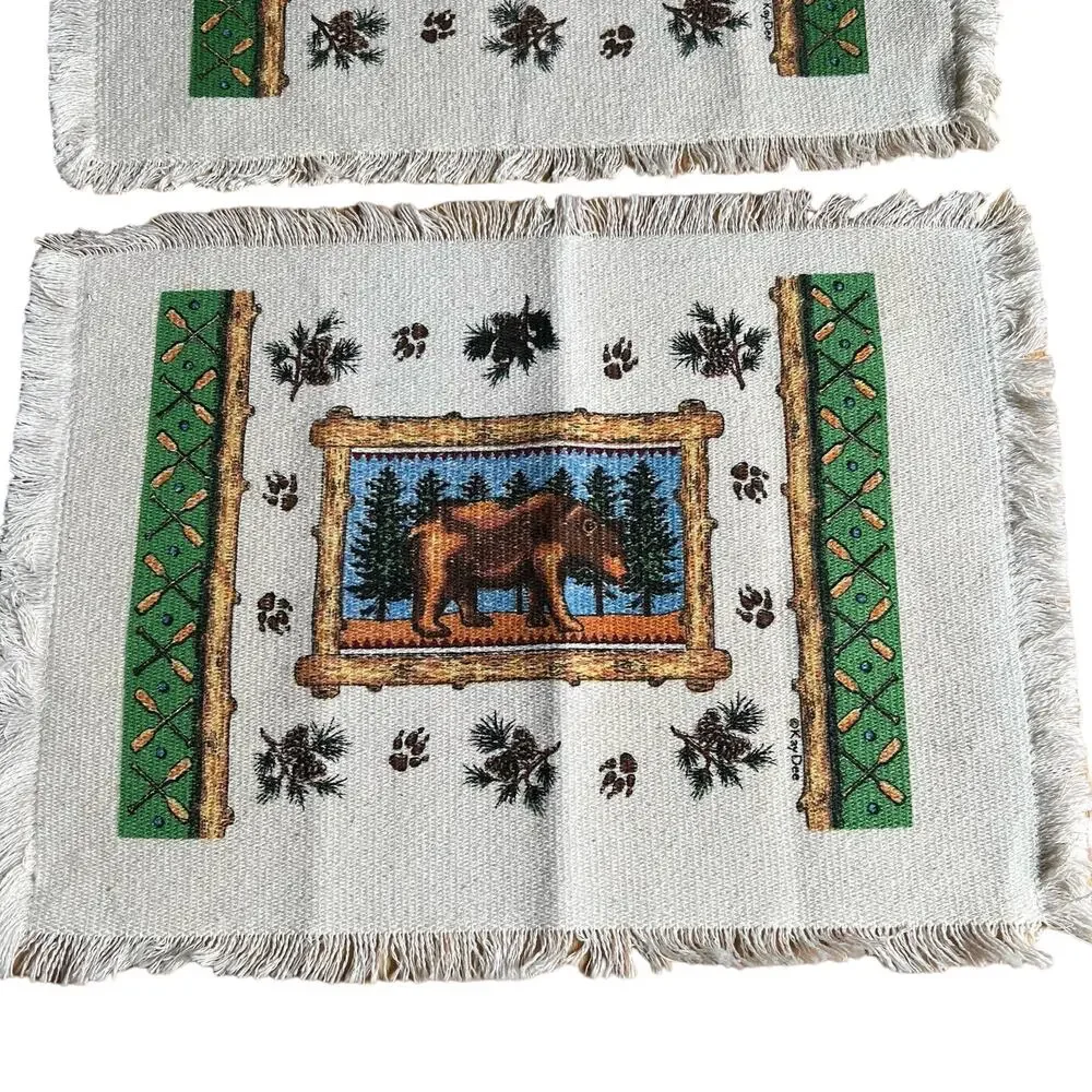 Vintage 2 Kay Dee placemats brown bear cabin decor